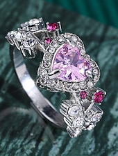 ieftine Ziua Îndrăgostiților-Inel de damă în formă de inimă cu piatră prețioasă roz – material din aliaj, pietre roz și transparente, design elegant – perfect pentru nunți și Ziua Îndrăgostiților