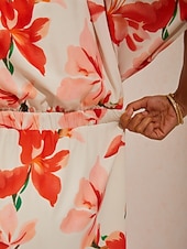 levne Květinové šaty-Maxi šaty s jarními květy, splývavým šifonem a stahujícím pasem