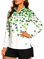 abordables Chemise pour femmes-Saint Patrick Femmes Dégradé Trèfle Sweat-shirt Sweat-shirt polo Hauts Chemise manche longue Fermeture éclair Imprimé Quart de zip UPF50+ Résistant aux UV Élastique Respirant Volley-ball Tennis Le