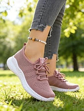 economico Sneakers da donna-scarpe da passeggio leggere bianche in Flyknit da donna: comode sneakers traspiranti con lacci, adatte per tutto il giorno, viaggi, fitness, lavoro e uscite informali
