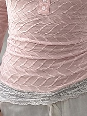 economico Top in Pizzo-Per donna Blusa Pizzo Patchwork Bottoni Tinta unica Elegante Casual Manica Lunga Collo a U Top Regolari Quotidiano Rosa Primavera Autunno