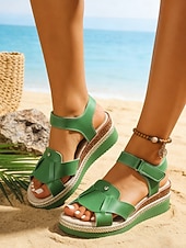 abordables Sandales compensées-Sandales compensées orange pour femmes – chaussures de vacances confortables et élégantes pour la plage, les voyages et les sorties estivales