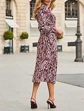 economico Abiti Floreali Stampati-Per donna Abito Midi Abito Camicia Abito Floreale Abito Stampato Moda Moderno Quotidiano All'aperto Ferie Vestibilità comoda Floreale Manica Lunga Colletto a Camicia Vino Blu marino Viola Primavera