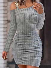 cheap White Graduation Dresses-Women's Midi Dress White Dress Graduation Dress Casual Dress Bodycon Fashion Modern Outdoor Vacation Party Regular Fit Plain Long Sleeve Off Shoulder Black White Pink Red Summer Spring