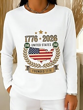  Jour de l'Indépendance Américaine Femmes T-shirt Imprimé Graphique Drapeau Américain Mode Élégant Classique manche longue Col ras du cou Hauts Réguliers Quotidien Sortir Week-end Blanche Printemps