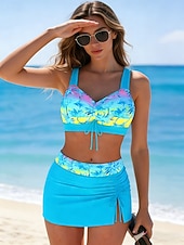 cheap Bikini Sets-Women's Swimwear Tankini 2 Piece Skirt Swimsuit Elegant Vacation Graphic Tropical V Neck Sleeveless Bathing Suits