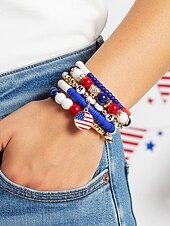 Недорогие Аксессуары-Юбилейный комплект многослойных браслетов для женщин к 250-летию США - сплавной материал с различными подвесками идеально подходит для Дня независимости и празднования в США