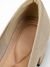 abordables Zapatos de salón de tacón ancho-Zapatos de tacón de bloque con puntera de punto en beige y negro para mujer: cómodos zapatos sin cordones transpirables para desplazamientos diarios de negocios y trabajo de oficina. &amp;damas