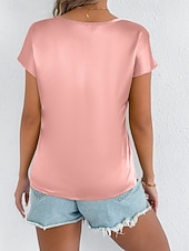 tanie gładka koszulka-Damskie Satyna Top satynowy Podkoszulek Jednokolorowe Elegancja Elegancki Krótki rękaw Rękaw nietoperz Półgolf Zwykłe topy Codzienny Wyjściowe Zielony trawiasty Czarny Rumiany róż Złoty Lato Wiosna
