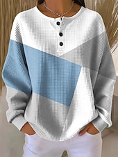 tanie Paski i geometryczne bluzy z kapturem-Damskie Z kapturem Guziki Graficzny Geometryczny Kolorowy blok Moda Codzienny Nadruk Długi rękaw Półgolf Okrągły dekolt Zwykłe topy Codzienny Ulica Niebieski Rumiany róż Zielony Wiosna Jesień Zima