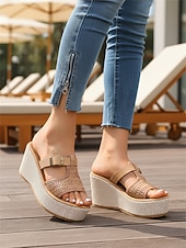 tanie Sandały na koturnie-damskie białe sandały na koturnie z paskiem ze sprzączką – stylowe i wygodne obuwie na lato, plażę i imprezy przy basenie