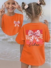 cheap Girl's 3D Playful Humor-Valentines Girls' 3D Graphic Bow tie T shirt Tee Short Sleeve 3D Print Summer Spring Sports Fashion Streetwear Kids 4-12 Years Crew Neck Casual Daily Outdoor Regular Fit