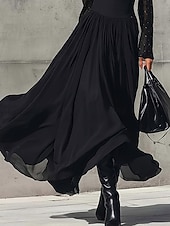 cheap Skirts-Women's Elegant Fashion Casual Maxi Mid Rise Skirts Plain Ruched Layered Micro-elastic Daily Street Black Summer