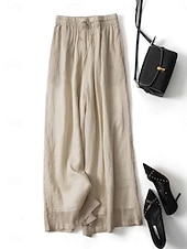abordables Pantalones-Women's Trousers Summer Pants Baggy Pants Beach Pants Vacation Fashion Streetwear Full Length High Waist Plain Drawstring Elastic Waistband Comfort Soft Breathable Stretchy Beach Holiday Apricot