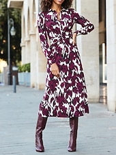 economico Abiti Floreali Stampati-Per donna Abito Midi Abito Camicia Abito Floreale Abito Stampato Moda Moderno Quotidiano All'aperto Ferie Vestibilità comoda Floreale Manica Lunga Colletto a Camicia Vino Blu marino Viola Primavera