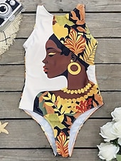 halpa Yksiosaiset uimapuvut-Naisten Uima-asut Yksi kappale Monokini Alushousut Uimapuku Vatsatuki Korkea vyötärö Ohut Avoin selkä Loma Ranta-asut Kuvitettu Eläin Pyöreä kaula-aukko Hihaton Uimapuvut