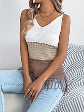 זול מיכל פשוט-בגדי ריקוד נשים טופים מארג מפוצלים עליונית טנק טופ טי ניטים קולור בלוק אופנתי מסוגנן קלסי ללא שרוולים צווארון V חולצות רגילות יומי ליציאה סוף שבוע פול כתום חאקי קיץ אביב