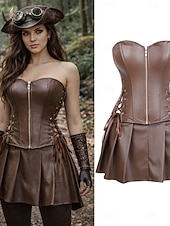 cheap Dresses-Medieval Renaissance Steampunk Dress Corset Pirate Fancy Dress Women's Pirate Fantasy Halloween Carnival Performance LARP Ren Faire Adults' Dress