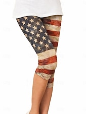economico Pantaloni Giorno dell’Indipendenza-leggings da donna per il giorno dell'indipendenza americana, moda per le vacanze, stile streetwear, pantaloni capri a vita alta, grafica con bandiera, comfort, morbidi e comodi, alta elasticità, per tutti i giorni, all'aperto, vacanza, blu, rosso, kaki, e