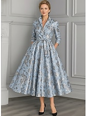  A-linje Ankellengde Gjestekjole til bryllup Formell kjole Aftenkjole Kjole til brudens mor 3/4 ermer Knaphul Elegant Årgang Formell Spandex med Belte / bånd Sløyfe(r)