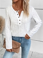 tanie Koronkowe topy-Damskie Top z koronką Bluzka Koronka Guziki Jednokolorowe Elegancki Codzienny Długi rękaw Półgolf Zwykłe topy Codzienny Czarny Biały Fioletowy Brązowy Morelowy Wiosna Jesień