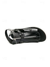 cheap Sandals-Men's Black Faux Leather Open-Toe Sandals, Buckle Strap Design, Comfortable Support, Casual Elegant Style for Beach Wedding Guests
