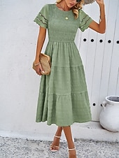 economico Vestito bianco-Per donna Abito Midi Abito a trapezio Abito Estivo Casual Quotidiano Vestibilità regolare Semplice Manica Corta Girocollo Nero Bianco Marrone Verde Estate Primavera