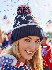  Yhdysvallat 250-vuotisjuhlan unisex patrioottinen neulottu pipo pom-pomilla tähtien ja viivojen Amerikan lipun muotoilu pehmeä talvinen neulottu hattu rento festivaalityyli