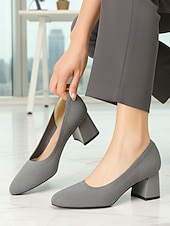 abordables Zapatos de salón de tacón ancho-Zapatos de tacón de bloque con puntera de punto en beige y negro para mujer: cómodos zapatos sin cordones transpirables para desplazamientos diarios de negocios y trabajo de oficina. &amp;damas