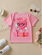 cheap Girl's 3D Playful Humor-Valentines Girls' 3D Heart Graphic T shirt Tee Short Sleeve 3D Print Summer Spring Sports Fashion Streetwear Kids 4-12 Years Crew Neck Casual Daily Outdoor Regular Fit