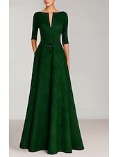 cheap Floor Length-A-Line Floor Length Wedding Guest Dress Formal Dresses Flare Dress Mother of the Bride Dress Half Sleeve V Neck Elegant Vintage Wedding Formal with Bow(s) Strappy