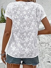 economico Top in Pizzo-Per donna Top estivi Blusa Top in pizzo Arricciato Pizzo Patchwork Floreale Semplice Elegante Vintage Signore Manica Corta Scollo a V Top Regolari Quotidiano Lavoro Ferie Bianco Estate Primavera