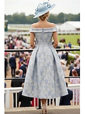 baratos Comprimento do tornozelo-Linha A Até o Tornozelo Vestido de convidada de casamento Vestido formal Vestido de Derby Vestido Para Mãe dos Noivos Sem Manga Ombro a Ombro Elegante Vintage Formal Kentucky Derby Jacquard com Pregas
