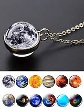 billige Menns smykker-planetanhengskjede for menn, smykker i legering og glasskuppel, flere design med solsystemet, minimalistisk kosmisk stil for hverdagsbruk og gaveiding