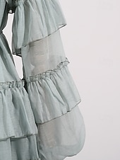 cheap Casual / Daytime Wedding-A-Line Knee Length Prom Dress Wedding Guest Dress Wedding Guest Dresses Elegant Daily Long Sleeve Crew Neck Prom Garden Party with Ruffles