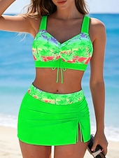 cheap Bikini Sets-Women's Swimwear Tankini 2 Piece Skirt Swimsuit Elegant Vacation Graphic Tropical V Neck Sleeveless Bathing Suits