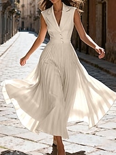 tanie Prosta sukienka-Damskie Sukienka midi Sukienka do pracy Sukienka kamizelka Elegancja Moda Nowoczesny Na zewnątrz Biuro Urlop Regularny Równina Bez rękawów W serek Morelowy Lato Wiosna