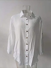 economico Vestiti-Per donna Finto cotone e lino Elegante Vintage Quotidiano Ferie Uscire Vestibilità comoda Semplice Manica Lunga Colletto a Camicia Bianco Verde Estate Primavera