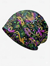 tanie Akcesoria-Damska czapka beanie z poliestru z nadrukiem, może służyć jako komin, wielowzorzysta, w stylu karnawałowym Mardi Gras, z miękkiej, elastycznej tkaniny, 2 w 1 jako nakrycie głowy i szalik na festiwale, imprezy i na co dzień