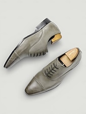 ieftine Pantofi Oxford-pantofi oxford din piele sintetică gri vintage pentru bărbați – pantofi de rochie formali cu șireturi, cu design cu vârf, pentru afaceri și ocazii speciale