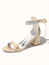 economico sposa-sandali da donna con tacco a blocco color argento, scarpe da sposa aperte con cinturino alla caviglia in cristallo per matrimoni in chiesa
