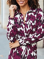 economico Abiti Floreali Stampati-Per donna Abito Midi Abito Camicia Abito Floreale Abito Stampato Moda Moderno Quotidiano All'aperto Ferie Vestibilità comoda Floreale Manica Lunga Colletto a Camicia Vino Blu marino Viola Primavera