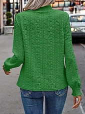 abordables Blouses Unies-Femmes Chemise popover Chemise Décontractée Chemisier Œillet Couleur Unie Élégant Basique Occasionnel manche longue Col montant Hauts Réguliers Quotidien Extérieur Fête Bleu Violet Vert Abricot