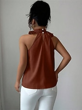 economico Bluse Eleganti-Per donna Top estivi Blusa Top Eleganti Arricciato Volant Patchwork Tinta unica Semplice Elegante Vintage Carino Senza Maniche All'americana Top Regolari Quotidiano Lavoro Ferie Nero Rosso Marrone