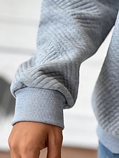 お買い得  テクスチャードフーディ-レディース スウェットシャツ カジュアル 無地 ストリート デイリーウェア クルーネック ジッパー 長袖 ブラック ホワイト レッド グレー 秋 冬