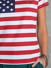  Giorno dell'Indipendenza Americana Per donna Maglietta Stampato Grafico A righe Bandiera Americana Elegante Classico Casual Manica Corta Girocollo Top Regolari Quotidiano Sportivo Uscire Rosso Estate