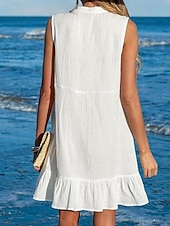 tanie Sukienki plażowe-Damskie Sukienka mini Biała sukienka sukienka plażowa Cover Up Elegancja Zabytkowe Moda Codzienny Na zewnątrz Plaża Luźna Równina Bez rękawów W serek Biały Lato Wiosna