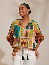  volný šifonový top s tropickým květinovým vzorem a volným střihem