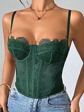 economico Corsetti-Per donna Intimo Modellante Sexy Dolce Colore Puro Pizzo Vacanza Streetwear Data Senza Maniche Spalline Blu Nero Bianco Viola Marrone Estate Primavera Vestibilità aderente