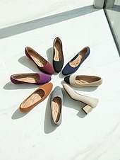 abordables Zapatos de salón de tacón ancho-Zapatos de tacón de bloque con puntera de punto en beige y negro para mujer: cómodos zapatos sin cordones transpirables para desplazamientos diarios de negocios y trabajo de oficina. &amp;damas